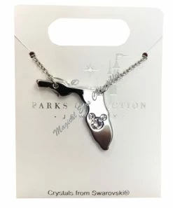 Disney Necklace - Florida With Crystal Mickey - Silver