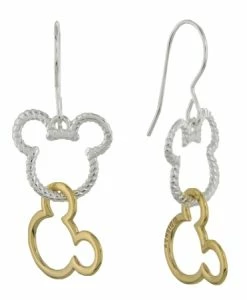 Disney Dangle Earrings - Mickey Icon Duo Drop - Silver & Gold