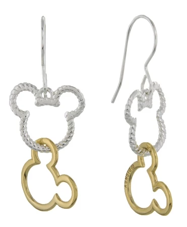 Disney Dangle Earrings - Mickey Icon Duo Drop - Silver & Gold