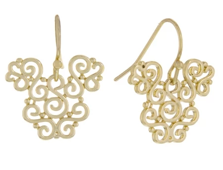 Disney Dangle Earrings - Mickey Mouse Icon Filigree - Gold