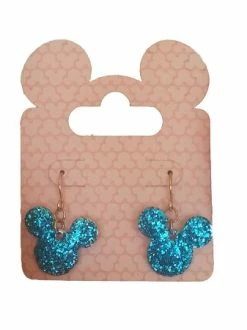 Disney Dangle Earrings - Mickey Mouse Icon - Blue Glitter