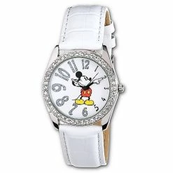 Disney Wrist Watch - White Leather Glitter Mickey Mouse