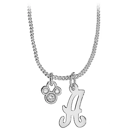 Disney Necklace - Silver Initial Crystal Mickey Mouse
