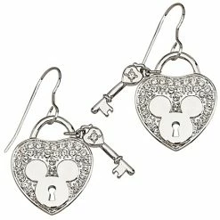 Disney Arribas Earrings - Mickey Heartlock And Key - Crystal Heart