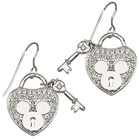Disney Arribas Earrings - Mickey Heartlock And Key - Crystal Heart
