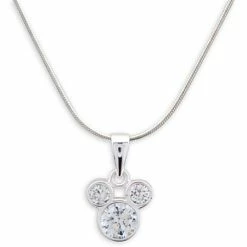 Disney Necklace - Mickey Mouse Icon Crystal Pendant - Silver