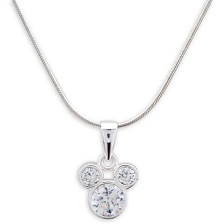 Disney Necklace - Mickey Mouse Icon Crystal Pendant - Silver