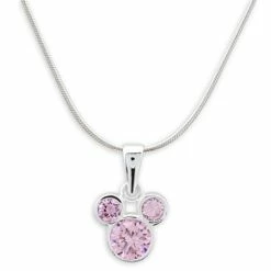 Disney Necklace - Mickey Mouse Icon Crystal Pendant - Pink