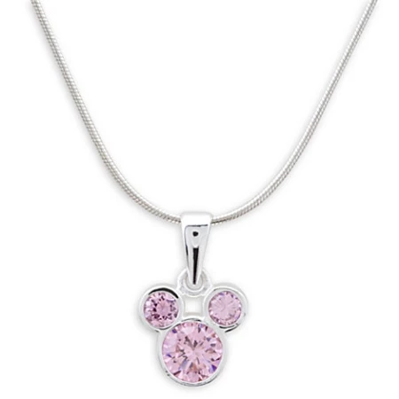 Disney Necklace - Mickey Mouse Icon Crystal Pendant - Pink