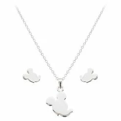 Disney Necklace And Earrings Set - Silver Silhouetted Mickey Mouse