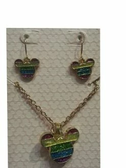 Disney Necklace And Earrings Set - Rainbow Mickey Mouse Icon