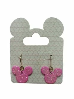 Disney Dangle Earrings - Mickey Mouse Icon - Pink Glitter