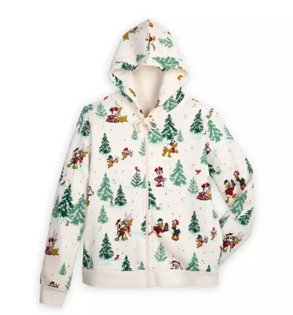 Disney Zip Up Hoodie For Women - Holiday Mickey & Friends - White