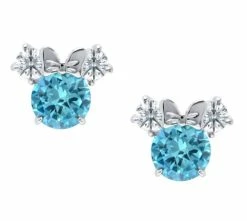 Disney Crislu Earrings For Kids - Minnie Mouse Birthstone - Platinum