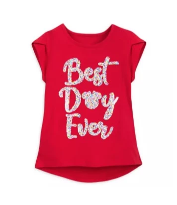 Disney Shirt For Girls - Best Day Ever - Reversible Sequin - Red