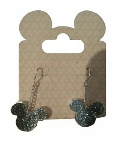 Disney Dangle Earrings - Mickey Mouse Layered Icon - Glitter Silver