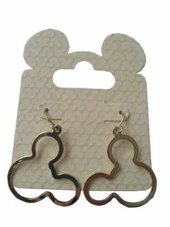 Disney Dangle Earrings - Mickey Mouse Icon Outline - Gold