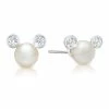 Disney CRISLU Stud Earrings - Mickey Mouse Icon Pearl - Platinum
