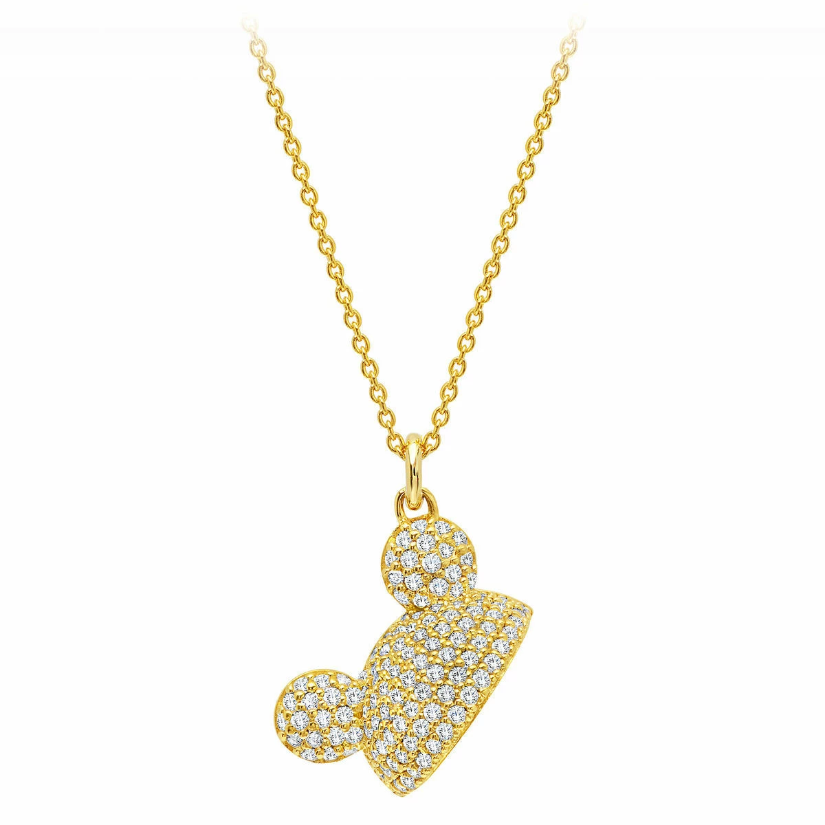 Disney Crislu Necklace - Mickey Mouse Pavé Ear Hat - Gold