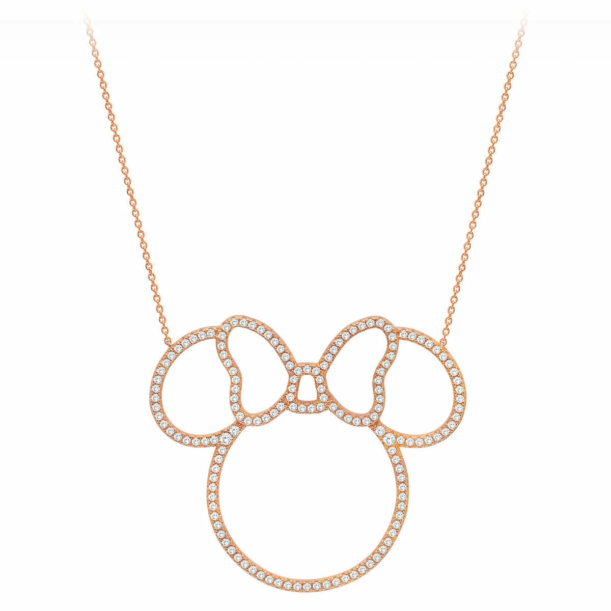 Disney Crislu Necklace - Minnie Mouse Pavé Icon Outline - Rose Gold