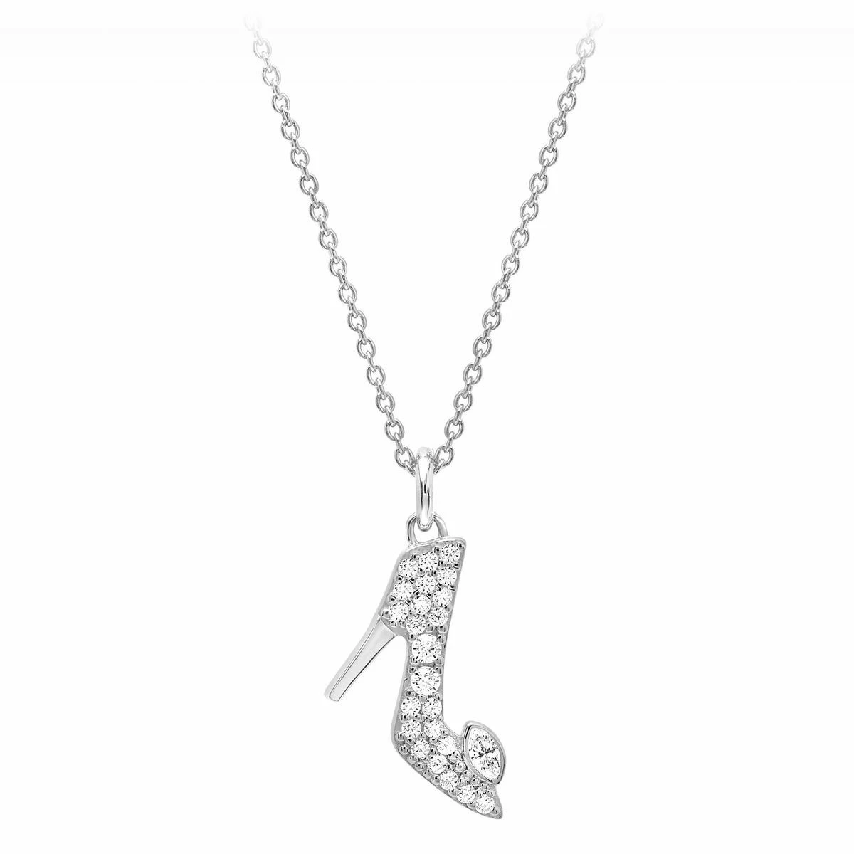 Disney Crislu Necklace - Cinderella Pavé Slipper - Platinum