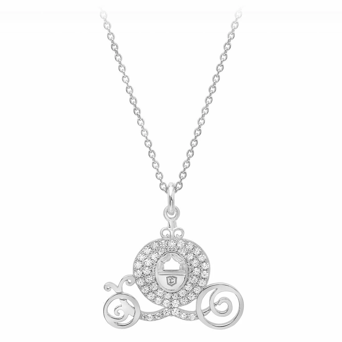 Disney Crislu Necklace - Cinderella Pavé Pumpkin Coach - Platinum