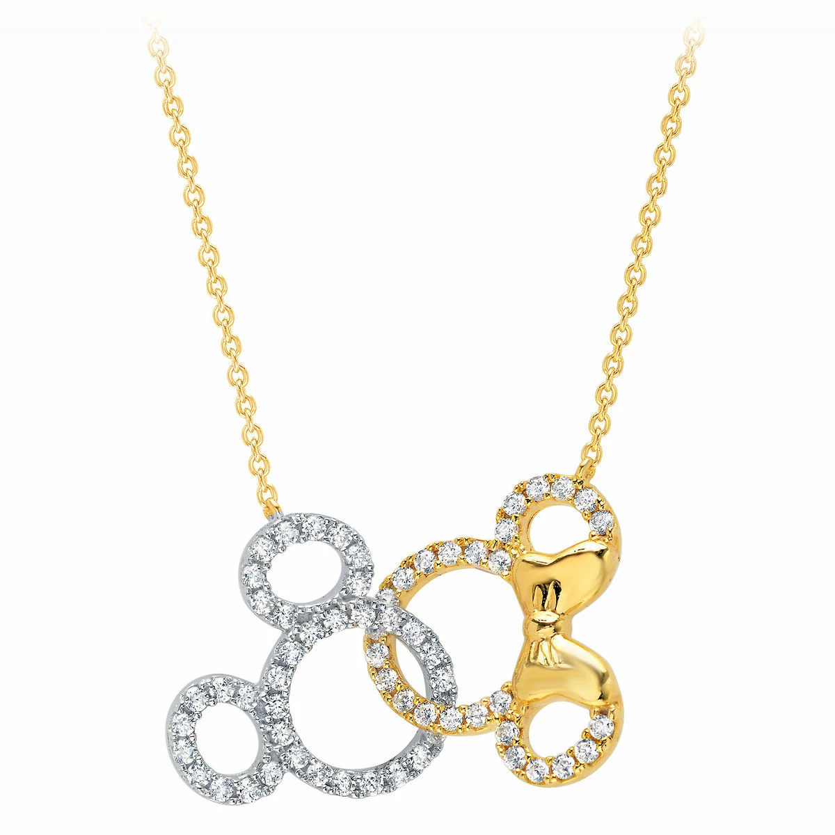 Disney Crislu Necklace - Mickey And Minnie Interlocking Icons