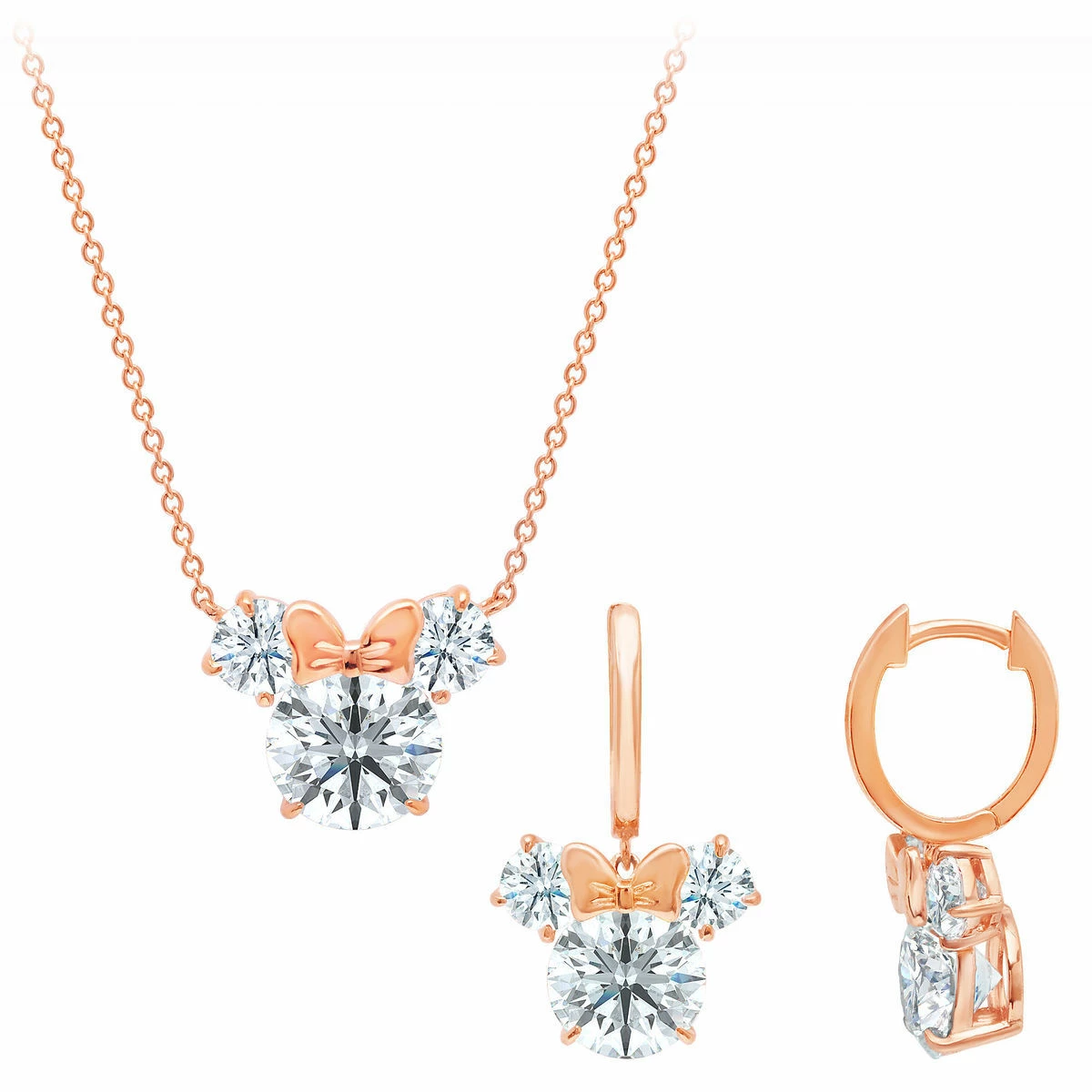 Disney Crislu Necklace And Earrings Set - Minnie Mouse Faceted