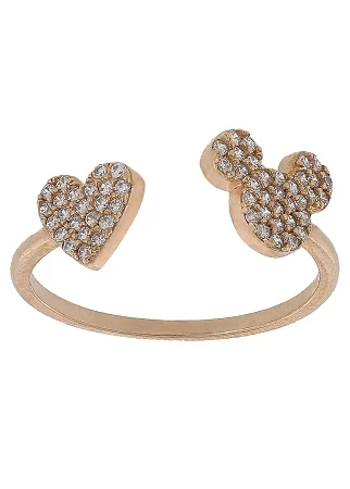 Disney Crislu Ring - Mickey Icon And Heart - Rose Gold