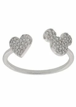 Disney Crislu Ring - Mickey Icon And Heart - Silver