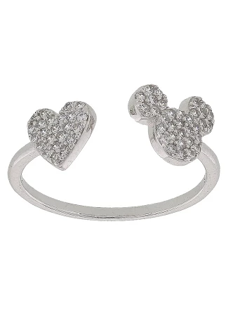 Disney Crislu Ring - Mickey Icon And Heart - Silver