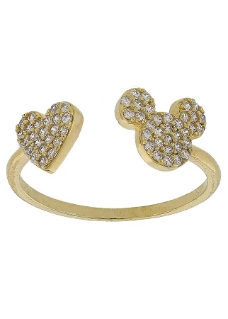 Disney Crislu Ring - Mickey Icon And Heart - Gold