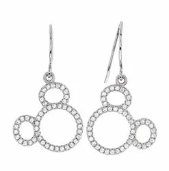 Disney Crislu Drop Earrings - Mickey O - Silver