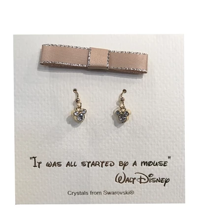 Disney Dangle Earrings - Mickey Mouse Icon With Gift Bag - Gold