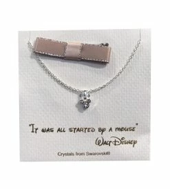 Disney Necklace - Mickey Mouse Icon With Gift Bag - Silver