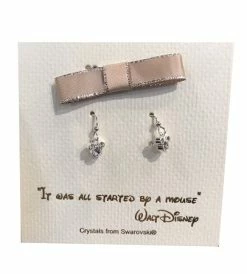 Disney Dangle Earrings - Mickey Mouse Icon With Gift Bag - Silver