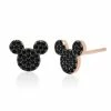 Disney CRISLU Stud Earrings - Mickey Mouse Black Pave - Rose Gold