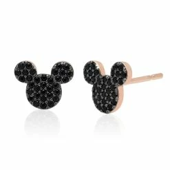 Disney CRISLU Stud Earrings - Mickey Mouse Black Pave - Rose Gold