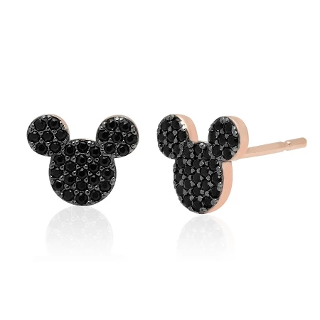 Disney CRISLU Stud Earrings - Mickey Mouse Black Pave - Rose Gold