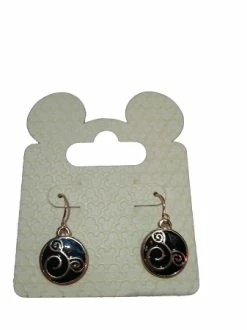 Disney Dangle Earrings - Swirl Mickey Mouse Icon - Black And Gold