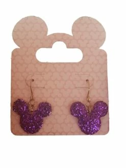 Disney Dangle Earrings - Mickey Mouse Icon - Purple Glitter