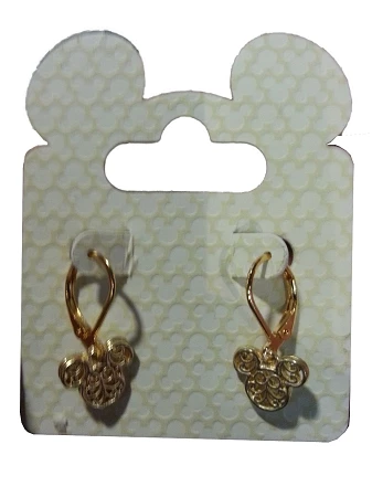 Disney Dangle Earrings - Mickey Icon Filigree - Hoop Clasp - Gold