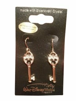 Disney Arribas Earrings - Crystal Key Mickey Mouse - Heart - Gold