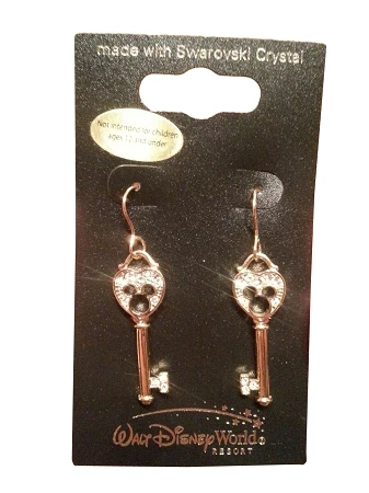 Disney Arribas Earrings - Crystal Key Mickey Mouse - Heart - Gold