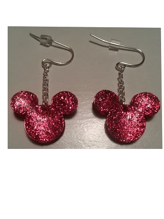 Disney Dangle Earrings - Mickey Mouse Layered Icon - Glitter Red