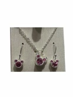 Disney Necklace And Earrings Set - Mickey Mouse Pendant Set - Pink