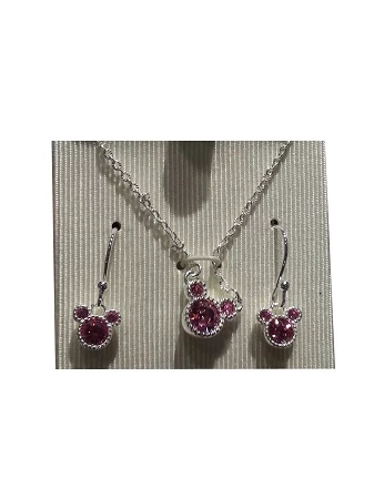 Disney Necklace And Earrings Set - Mickey Mouse Pendant Set - Pink
