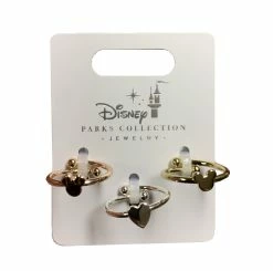 Disney Ring Set - Mickey, Minnie And A Heart - Rose Gold, Silver, Gold