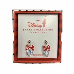 Disney Dangle Earrings - Minnie Mouse Bow With Crystal - Silver