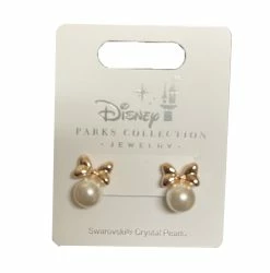 Disney Earrings - Minnie Mouse Bow Pearl - Rose Gold